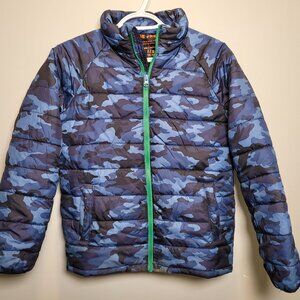 Boys Puffer Jacket - Blue camo - Size L (10-12)